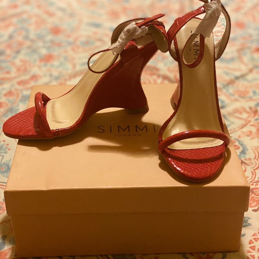 Thea Red Patent Python Wedges - Picture 2 of 4